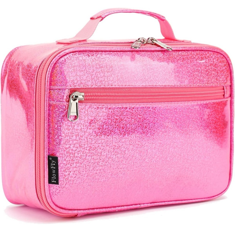 FlowFly Kids Lunch box Insulated Soft Bag Mini Cooler Sparkly Pink Bag New